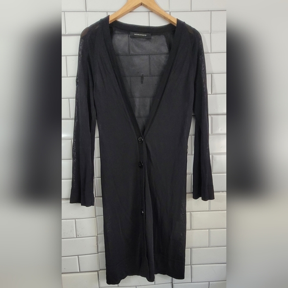 Novespazio Ladies Black Lightweight Cardigan Semi Sheer Midi Length V-Neck Class - Picture 1 of 6